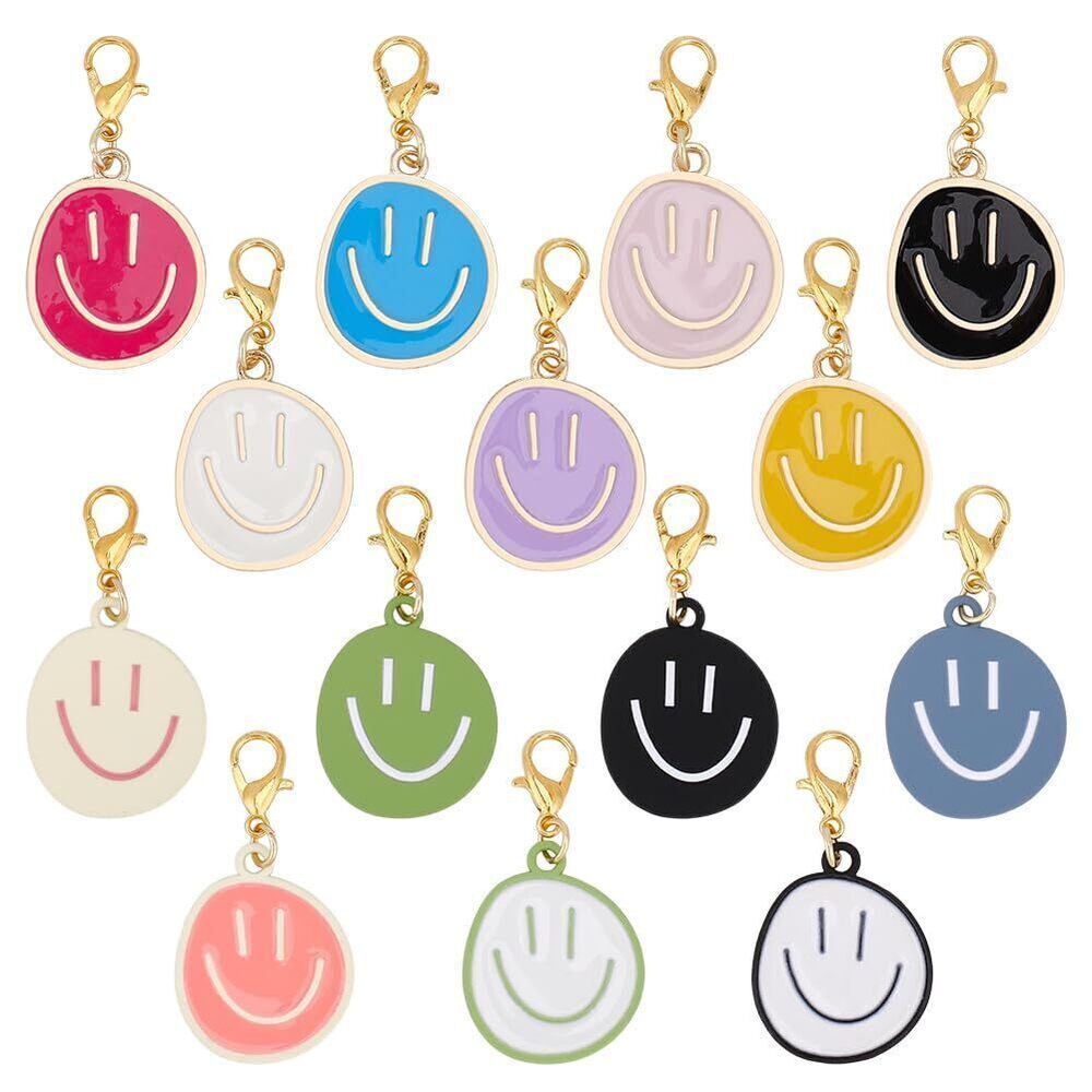 4075 56Pcs 14 Styles Colorful Smile Face Charms Bulk Round Smile Charms